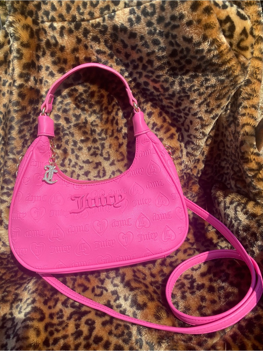 Juicy Couture Embossed Heart & Monogram Logo Mini Shoulder Bag - Hot Pink 💗✨